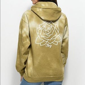 Obey army green tie-dye hoodie with white rose